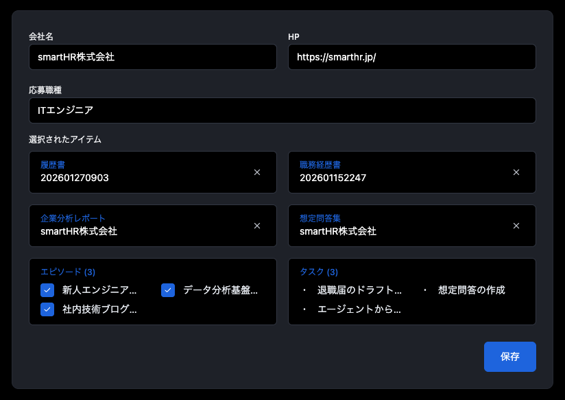 応募管理ダッシュボードの画面